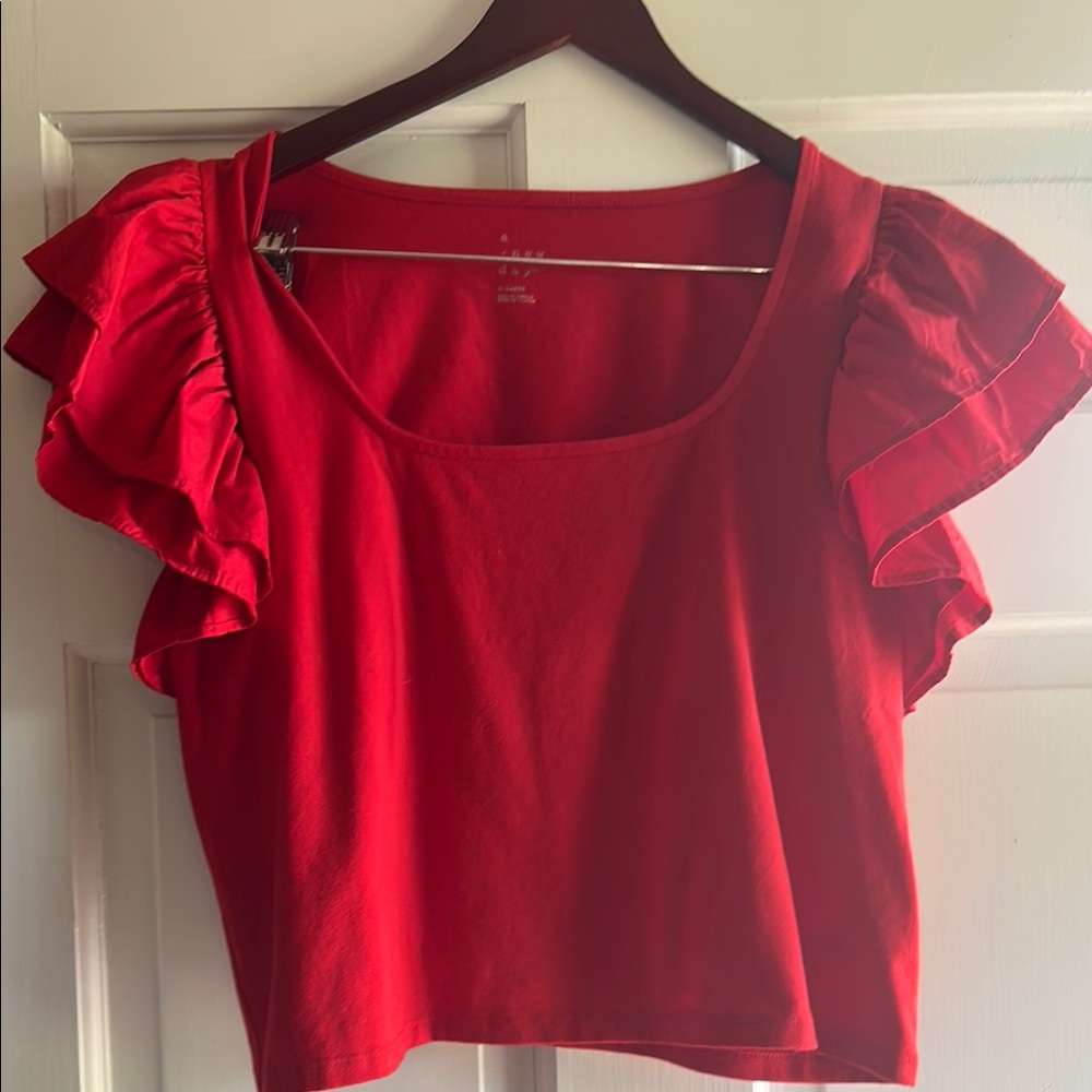 Red Ruffled Sleeve Women's Top